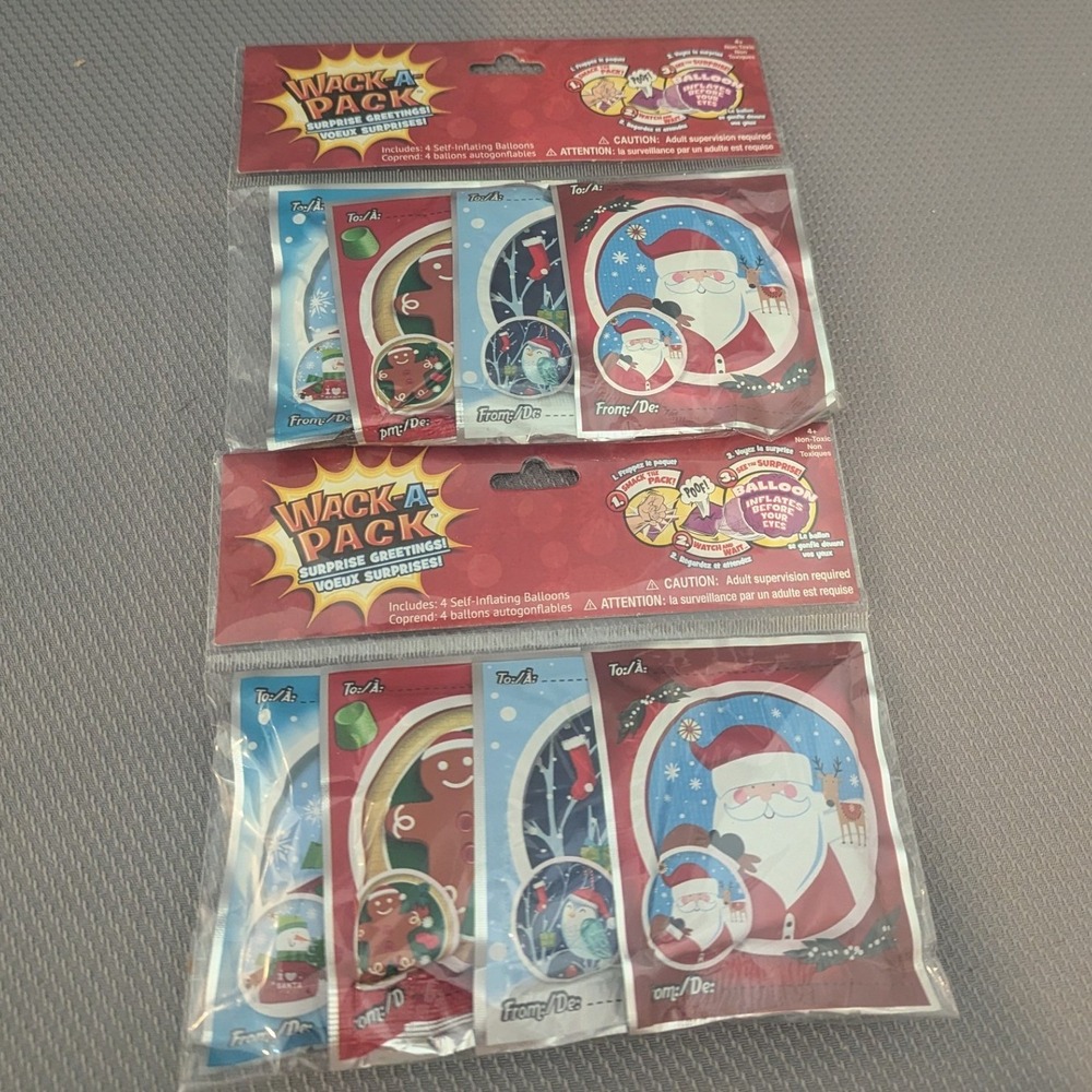 New Wack-A-Pack Christmas Self-Inflating Balloons 2pk 8 Total Santa Gingerbread